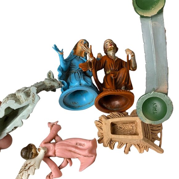 Vintage Italian Nativity Presepio Painted Figurines Rustic Wooden Stable Vtg - Picture 5 of 10